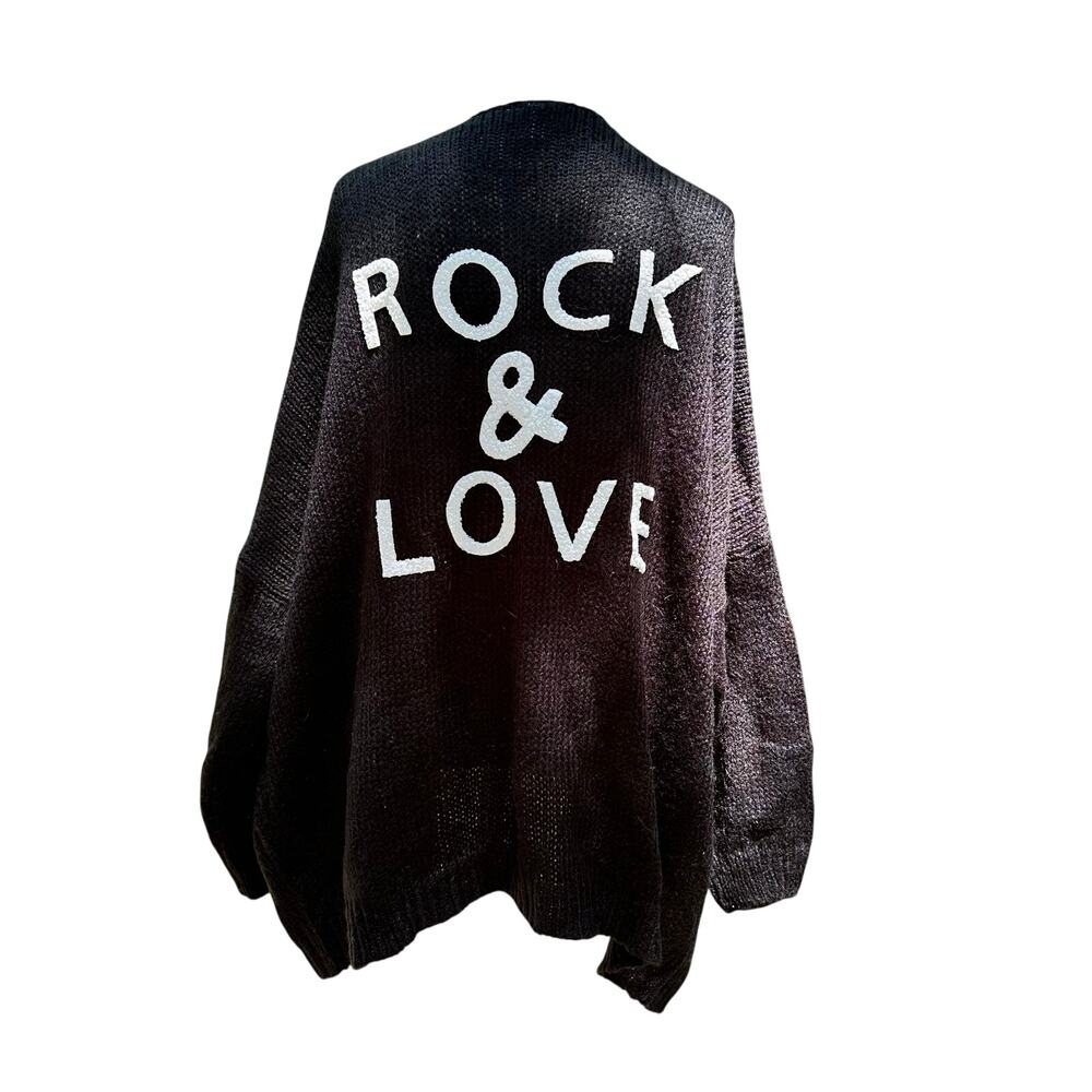 Rock & Love Black and White Oversized Slouchy Knit Open Cardigan One Size